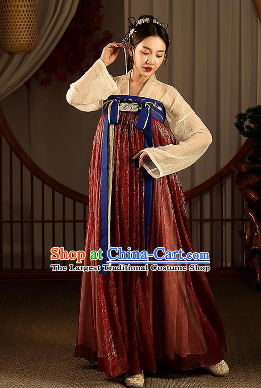 Chinese Tang Dynasty Hanfu Dress Traditional Apparels Ancient Drama Civilian Lady Historical Costumes Complete Set for Women