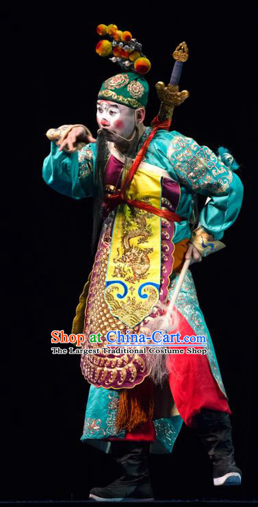 Changban Po Hanjin Kou Chinese Peking Opera Figurant Wusheng Garment Costumes and Headwear Beijing Opera Martial Male Apparels Clothing