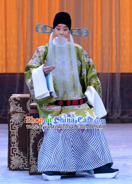 Da Bao Guo Er Jin Gong Chinese Peking Opera Official Garment Costumes and Headwear Beijing Opera Laosheng Yang Bo Apparels Elderly Male Clothing