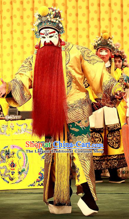 A Honey Trap Chinese Peking Opera Lord Sun Quan Garment Costumes and Headwear Beijing Opera Elderly Male Apparels Emperor Clothing