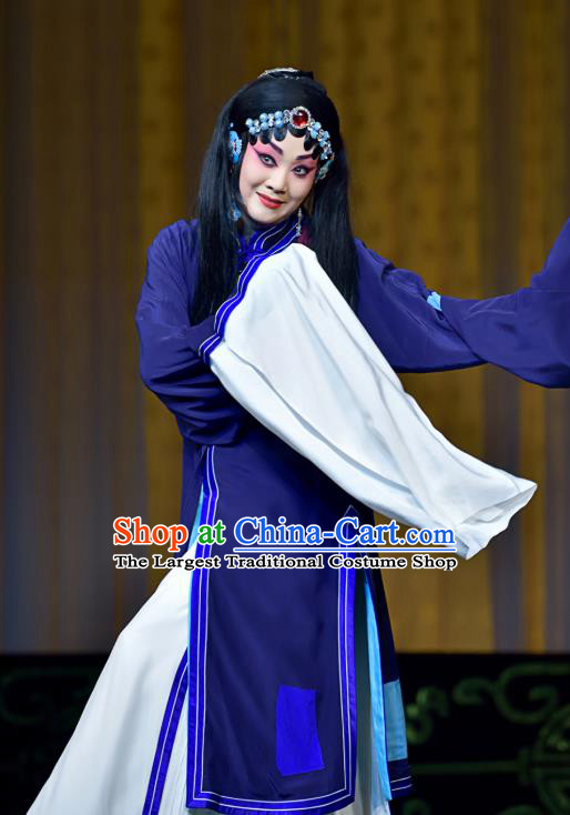 Chinese Beijing Opera Female Beggar Apparels Costumes and Headdress The Mirror of Fortune Traditional Peking Opera Pauper Woman Dress Tsing Yi Garment