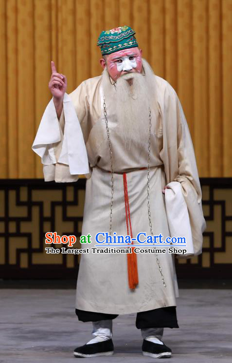 Fa Men Temple Chinese Peking Opera Laosheng Garment Costumes and Headwear Beijing Opera Elderly Male Apparels Constable Liu Gongdao Clothing