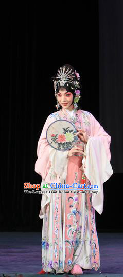 Chinese Beijing Opera Young Beauty Apparels Costumes and Headdress Luo Yang Gong Traditional Peking Opera Actress Pink Dress Princess Garment