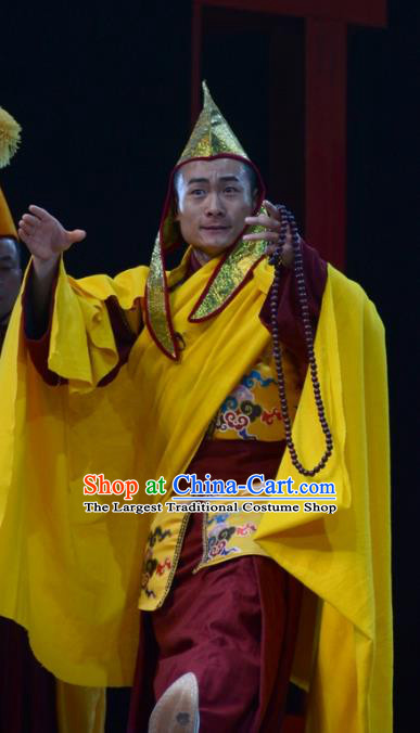 Sixth Panchen Chinese Bangzi Opera Lama Apparels Costumes and Headpieces Traditional Hebei Clapper Opera Tibetan Monk Garment Clothing