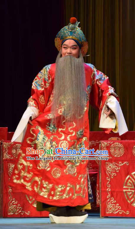 Da Jin Zhi Chinese Shanxi Opera Duke Guo Ziyi Apparels Costumes and Headpieces Traditional Jin Opera Elderly Male Garment Commander Clothing