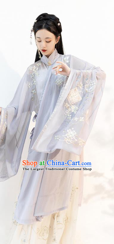 Chinese Ming Dynasty Young Lady Historical Costumes Traditional Apparels Ancient Patrician Woman Embroidered Hanfu Dress