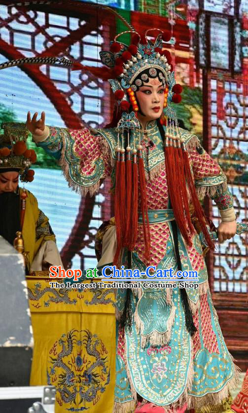 Chinese Jin Opera Female General Garment Costumes and Headdress Traditional Shanxi Opera Wudan Apparels Queen Zhong Wuyan Dress