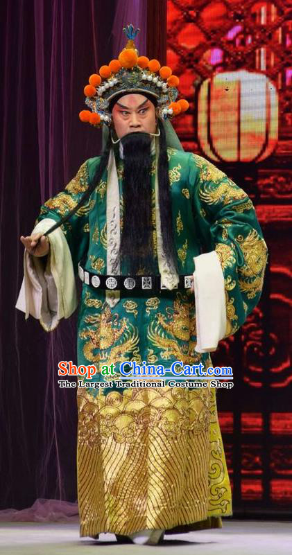 Xia He Dong Chinese Shanxi Opera General Huyan Shouting Apparels Costumes and Headpieces Traditional Jin Opera Elderly Male Garment Military Officer Clothing