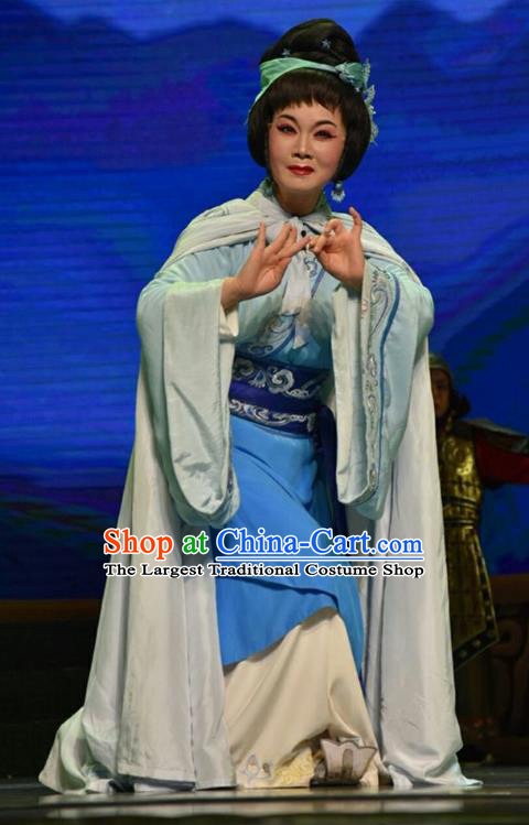 Chinese Jin Opera Country Woman Jie Zijuan Garment Costumes and Headdress Qing Ming Traditional Shanxi Opera Diva Apparels Actress Dress