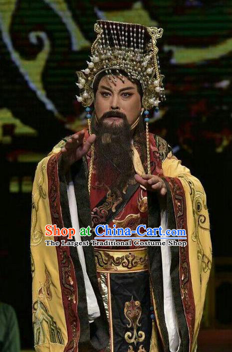 Qing Ming Chinese Shanxi Opera Monarch Apparels Costumes and Headpieces Traditional Jin Opera Lord Garment King of Jin Clothing