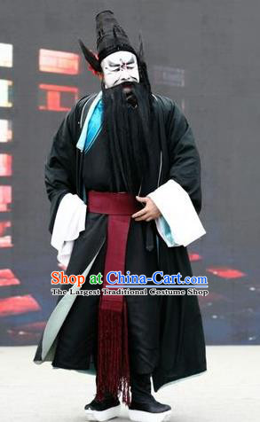 Shuang Luo Shan Chinese Shanxi Opera Bully Xu Neng Apparels Costumes and Headpieces Traditional Jin Opera Robber Garment Bandit Clothing