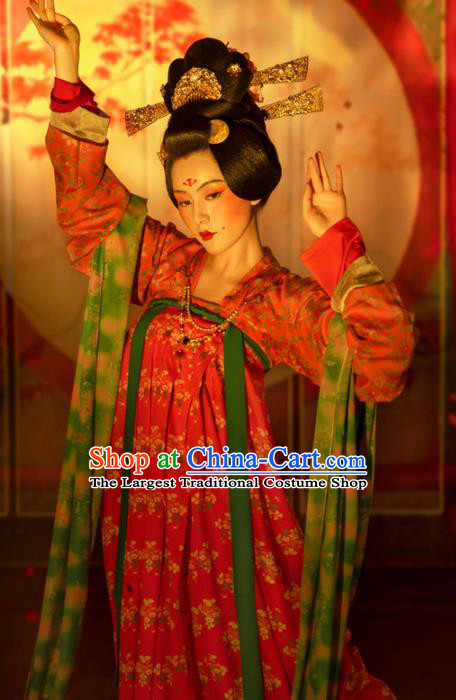 Chinese Ancient Drama Imperial Consort Dresses Hanfu Apparels Traditional Tang Dynasty Court Lady Historical Costumes and Headpieces Complete Set