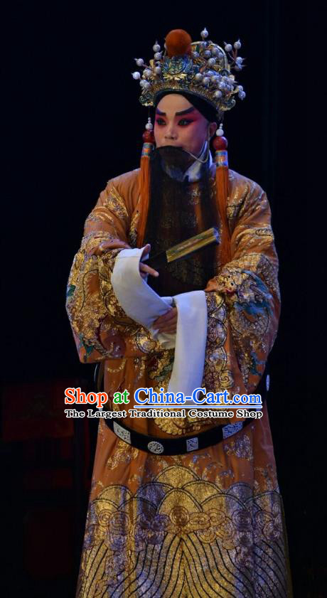Wei Shui River Chinese Shanxi Opera King Ji Chang Apparels Costumes and Headpieces Traditional Jin Opera Elderly Male Garment Monarch Clothing