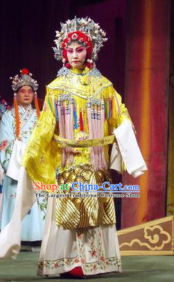 Chinese Henan Opera Imperial Consort Wu Hui Garment Costumes and Headdress Jiu Ling Jiu Zhu Traditional Qu Opera Actress Apparels Young Beauty Dress