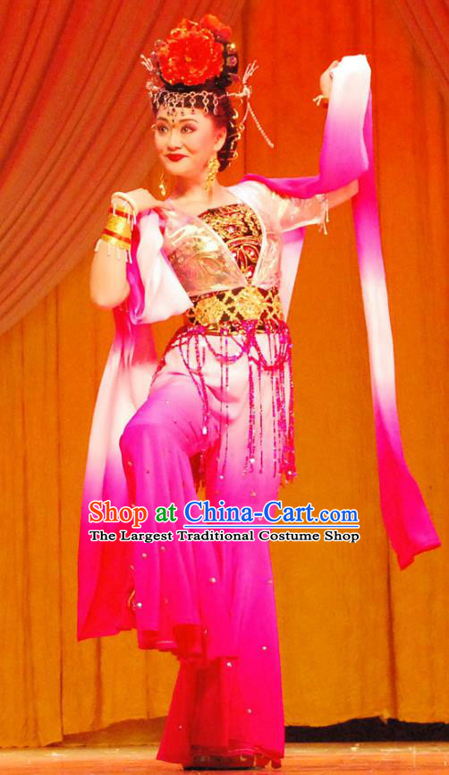 Chinese Beijing Opera Dance Lady Garment Costumes and Headdress Shao Nian Tian Zi Traditional Qu Opera Xiaodan Apparels Qing Dynasty Young Beauty Dress