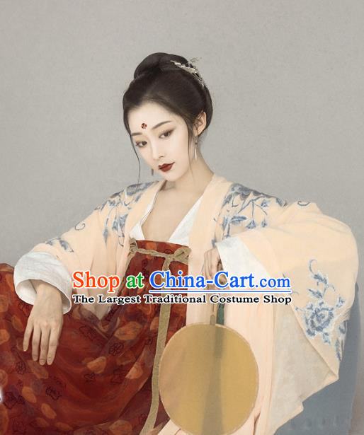 Chinese Drama Ancient Imperial Consort Red Dress Traditional Hanfu Apparels Tang Dynasty Court Woman Historical Costumes and Headpieces Complete Set