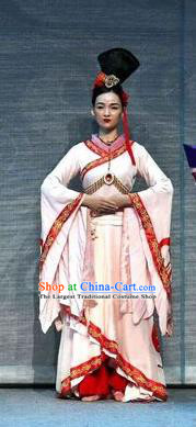 Chinese Han Opera Court Maid Garment Costumes and Headdress You Meng Yi Guan Traditional Hubei Hanchu Opera Xiaodan Apparels Palace Lady Dress