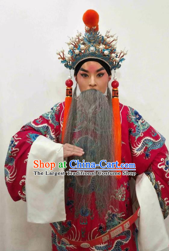 Liu Bei Zhao Qin Chinese Hubei Hanchu Opera Laosheng Apparels Costumes and Headpieces Traditional Han Opera Elderly Male Garment Lord Liu Bei Clothing