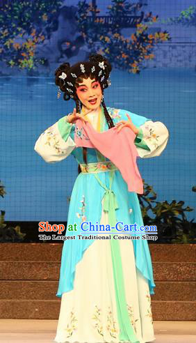 Chinese Cantonese Opera Xiaodan A Xiu Garment Legend of Lun Wenxu Costumes and Headdress Traditional Guangdong Opera Servant Girl Apparels Young Lady Dress