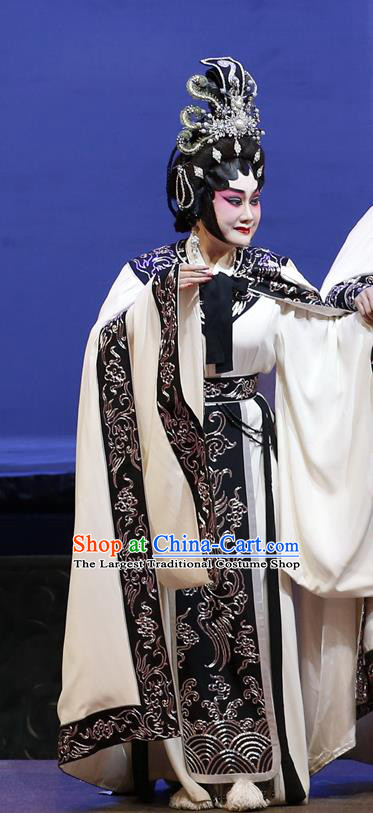 Chinese Cantonese Opera Queen Zhou Garment Southern Tang Emperor Costumes and Headdress Traditional Guangdong Opera Hua Tan Apparels Empress Dress