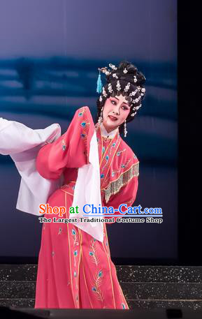 Chinese Cantonese Opera Diva Qian Yulian Garment The Romance of Hairpin Costumes and Headdress Traditional Guangdong Opera Hua Tan Apparels Young Female Red Dress
