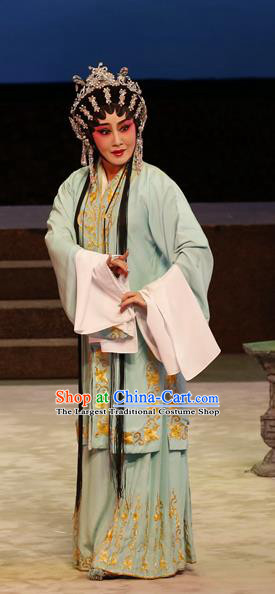 Chinese Cantonese Opera Actress Garment General Ma Chao Costumes and Headdress Traditional Guangdong Opera Hua Tan Apparels Young Female Jiang Yunxia Green Dress