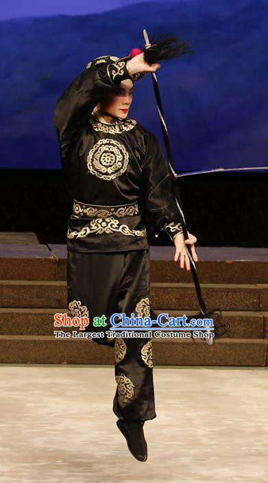 General Ma Chao Chinese Guangdong Opera Wusheng Apparels Costumes and Headpieces Traditional Cantonese Opera Martial Male Garment Soldier Black Clothing