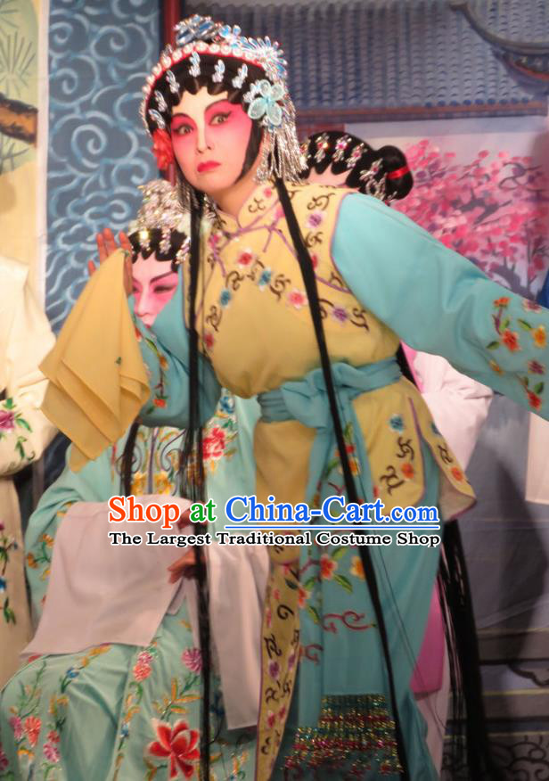 Chinese Cantonese Opera Maidservant Chun Lan Garment Hua Tian Ba Xi Hairpin Costumes and Headdress Traditional Guangdong Opera Young Lady Apparels Xiaodan Dress