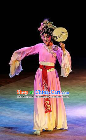 Chinese Cantonese Opera Court Maid Garment Gao Emperor of Han Costumes and Headdress Traditional Guangdong Opera Xiaodan Apparels Palace Lady Pink Dress