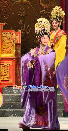Chinese Cantonese Opera Hua Tan Garment Costumes and Headdress Traditional Guangdong Opera Princess Apparels Actress Purple Dress