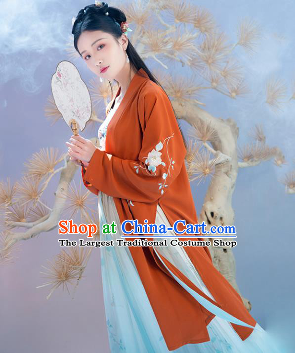 Chinese Traditional Embroidered Apparels Ancient Song Dynasty Young Lady Hanfu Dress Historical Costumes Complete Set