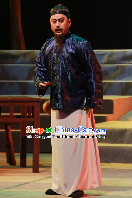 Liang Cha Wang Chuan Qi Chinese Guangdong Opera Shopkeeper Apparels Costumes and Headwear Traditional Cantonese Opera Merchant Garment He Yongchang Clothing