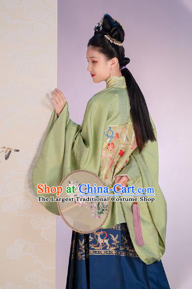 Chinese Traditional Ming Dynasty Noble Lady Apparels Ancient Patrician Female Hanfu Dress Historical Costumes Embroidered Blouse and Skirt Complete Set
