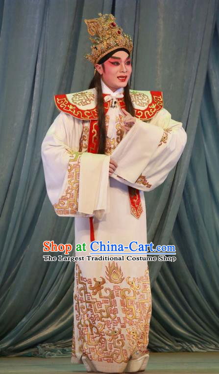 Wu Suo Dong Gong Chinese Guangdong Opera Crown Prince Apparels Costumes and Headwear Traditional Cantonese Opera Young Male Garment Xiaosheng Wen Xi Clothing