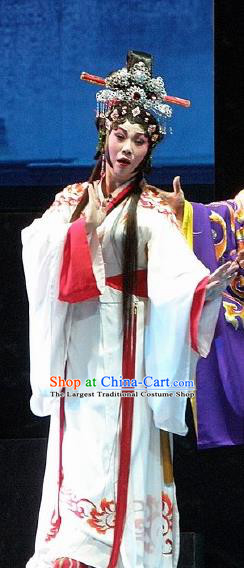 Chinese Cantonese Opera Princess Consort Garment Nan Yue Gong Ci Costumes and Headdress Traditional Guangdong Opera Actress Apparels Hua Tan Jin Di Dress