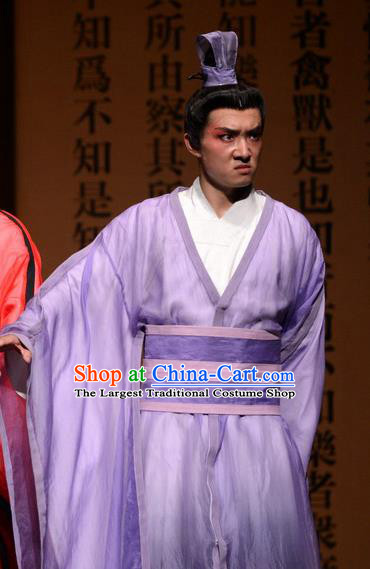 Chinese Traditional Spring and Autumn Period Scholar Apparels Costumes Historical Drama Confucius Said Ancient Gifted Youth Garment Purple Clothing and Headwear