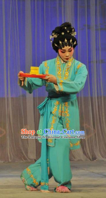 Chinese Cantonese Opera Maidservant Garment Lou Tai Hui Costumes and Headdress Traditional Guangdong Opera Xiaodan Apparels Young Lady Dress