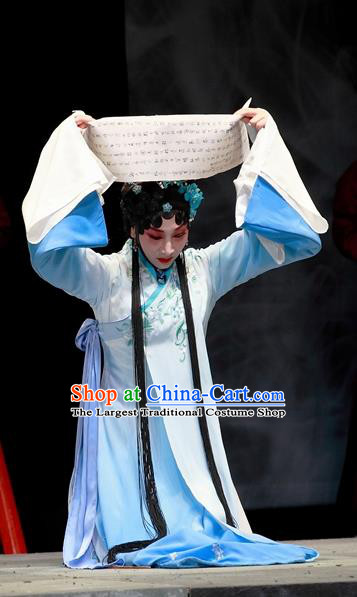 Chinese Sichuan Opera Highlights Actress Yang Suzhen Garment Costumes and Headdress Cao Min Song Shijie Traditional Peking Opera Young Lady Blue Dress Apparels