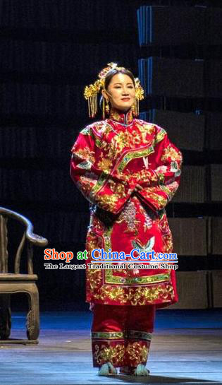 Chinese Historical Drama Yang Renshan Ancient Young Female Garment Costumes Traditional Stage Show Dress Qing Dynasty Mistress Red Apparels and Headpieces