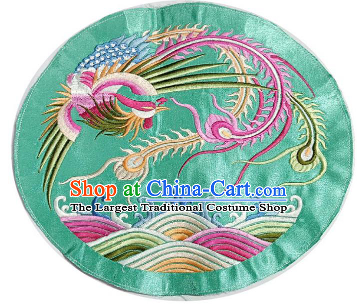 Chinese Traditional Embroidered Phoenix Green Round Patch Decoration Embroidery Applique Craft Embroidered Accessories