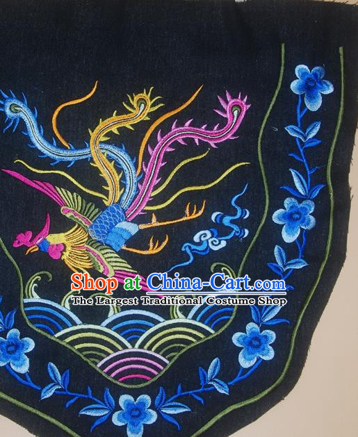 Chinese Traditional Embroidered Wave Phoenix Black Patch Decoration Embroidery Applique Craft Embroidered Accessories