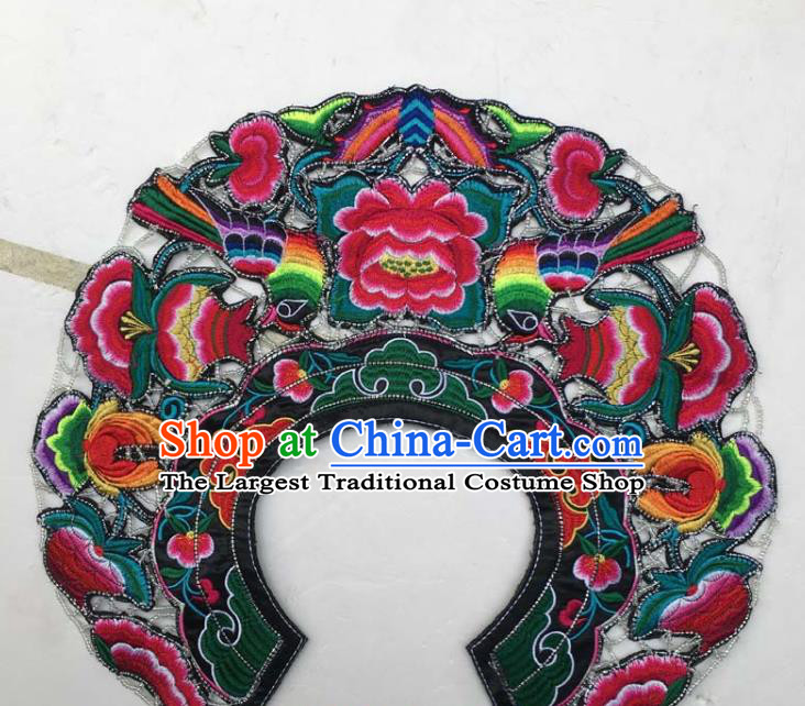 Chinese Traditional Embroidered Flowers Black Patch Decoration Embroidery Applique Craft Embroidered Collar Accessories