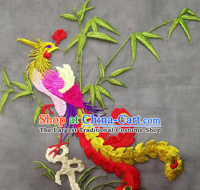 Chinese Traditional Embroidered Phoenix Bamboo Pattern Patch Decoration Embroidery Craft Embroidered Accessories