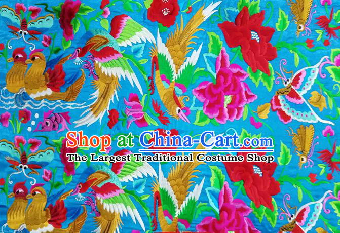 Chinese Traditional Embroidered Mandarin Duck Lotus Pattern Blue Patch Decoration Embroidery Craft Embroidered Accessories