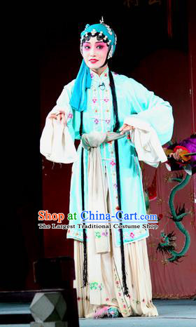 Chinese Sichuan Highlights Opera Diva Xi Yuchan Garment Costumes and Headdress Jin Dian Jing Song Traditional Peking Opera Hua Tan Dress Actress Blue Apparels