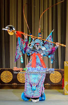 Jie Cao Bao Chinese Sichuan Opera Military Officer Apparels Costumes and Headpieces Peking Opera Highlights General Du Hui Garment Armor Clothing with Flags