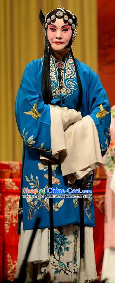 Chinese Hebei Clapper Opera Tsing Yi Garment Costumes and Headdress Wang Baochuan Traditional Bangzi Opera Distress Maiden Dress Young Female Apparels