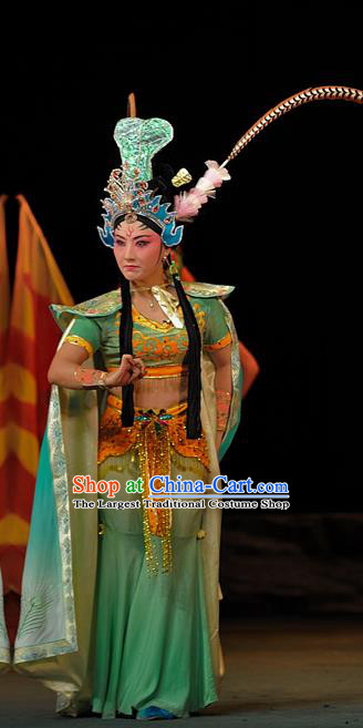 Chinese Sichuan Highlights Opera Princess Tie Shan Garment Costumes and Headdress The Mountain of Fire Traditional Peking Opera Young Female Dress Hua Tan Apparels