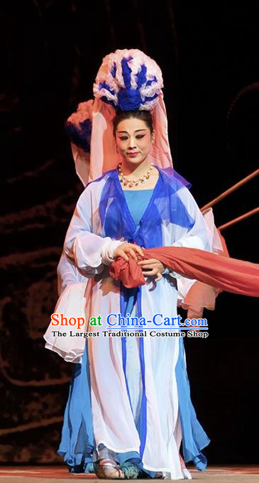 Chinese Hebei Clapper Opera Court Maid Garment Costumes and Headdress Te Bai City Traditional Bangzi Opera Young Lady Dress Xiaodan Apparels