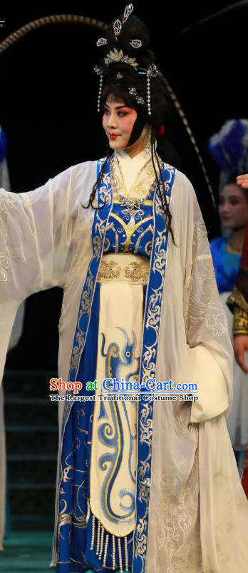 Chinese Hebei Clapper Opera Princess Garment Costumes and Headdress Te Bai City Traditional Bangzi Opera Hua Tan Dress Actress Apparels